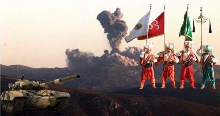 Mehmetçik Mehter eşliğinde Afrin'i bombalıyor