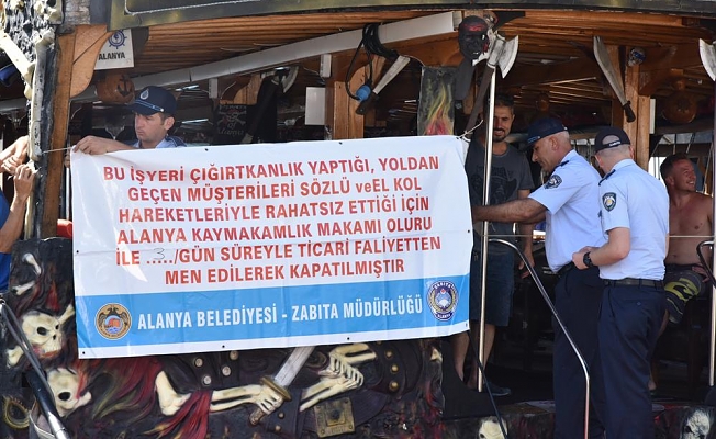 Alanya'da 14 işyeri ve 2 tekne hanutçuluktan mühürlendi
