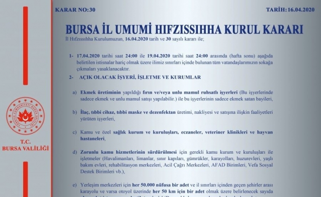 Bursa’da sokağa çıkma yasağına ilişkin kararlar açıklandı