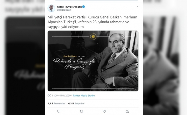 Cumhurbaşkanı Erdoğan’dan, Alparslan Türkeş paylaşımı
