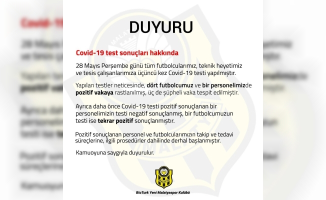 Yeni Malatyaspor’da 4 futbolcu ve 1 personel de korona virüs çıktı