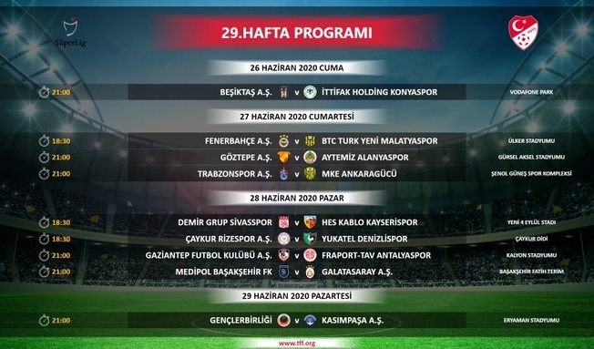 Süper Lig  27, 28, 29, 30 ve 31. hafta müsabakalarının başlama saatleri değiştirildi