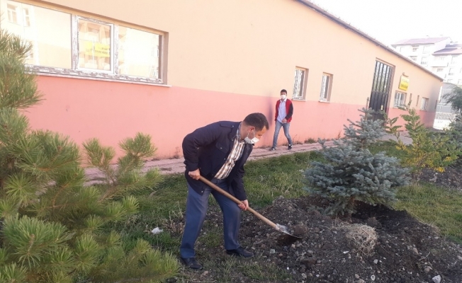 Ağrı’da öğretmenler okul bahçelerinde fidanları toprakla buluşturuyor