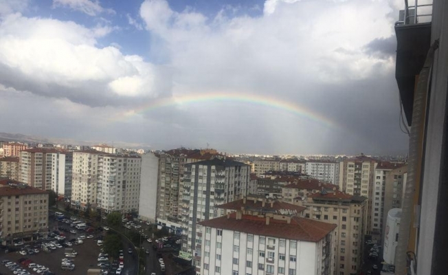 Kayseri’de yağmur sonrasında gökkuşağı oluştu