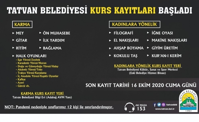 Tatvan Belediyesi tarafından 15 farklı kurs açılıyor