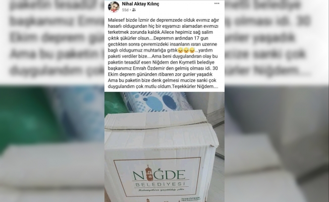 İzmir’de yaşayan Niğdeli depremzedenin paylaşımı Başkan Özdemir’i duygulandırdı