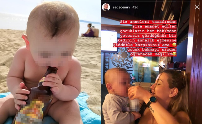 1,5 yaşındaki bebeğe alkol içirip fotoğraflarını paylaştılar