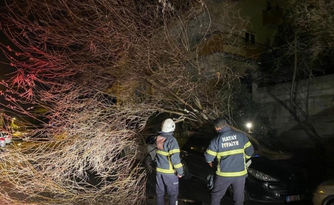 Hatay’da etkili olan fırtına araçlara zarar verdi
