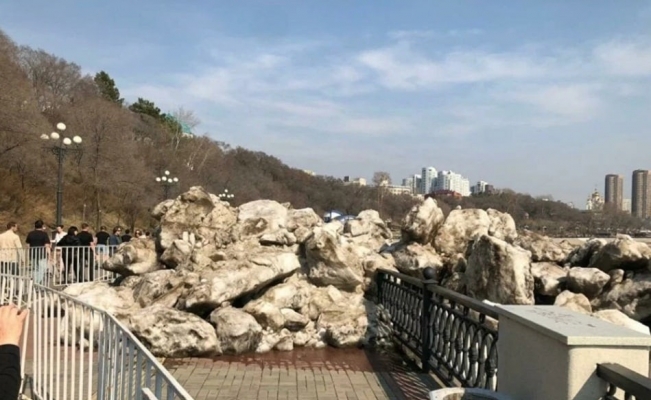 Rusya’da kopan buzullar kıyıya vurdu