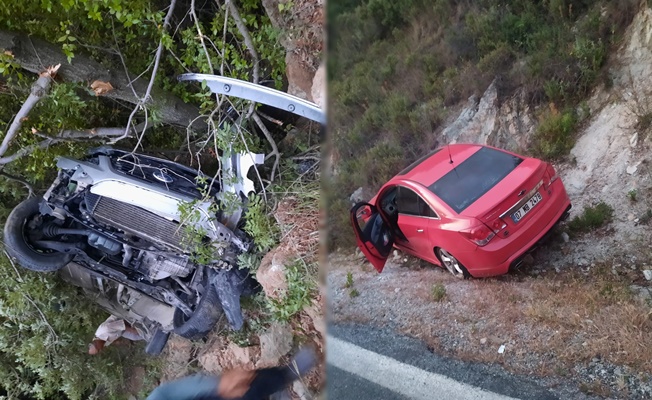 Alanya'da uçurumdan yuvarlanan sürücüyü emniyet kemeri kurtardı