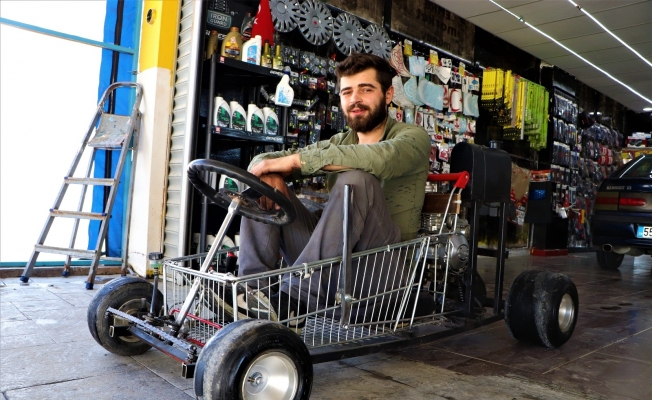 Alışveriş sepetinden araba yaptı: 120 km hız yapabiliyor