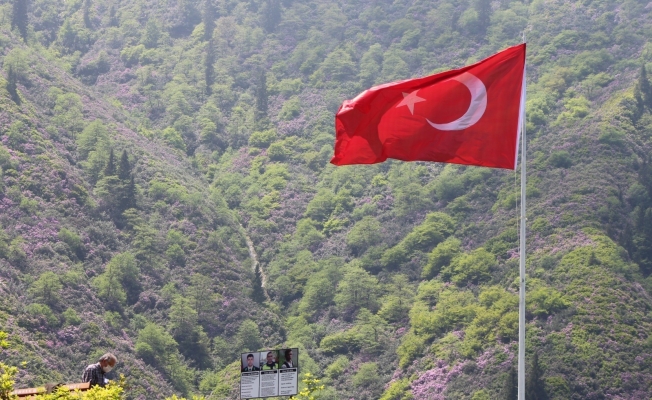 Köyün zirvesine  şehitlerin hatırasına Türk Bayrağı diktiler