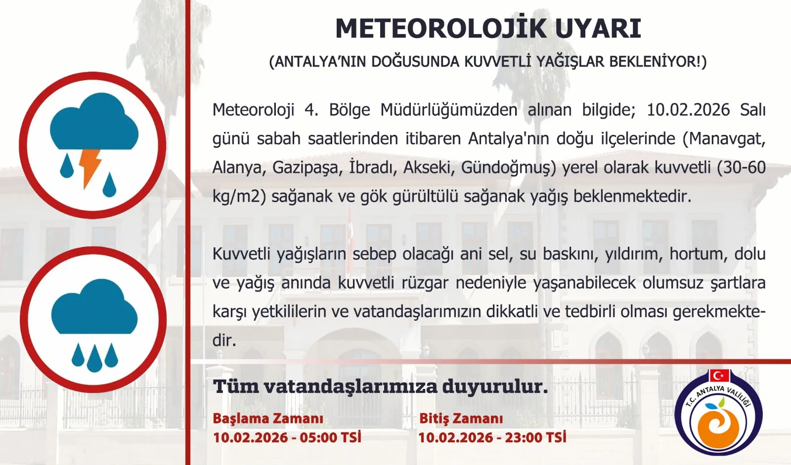 Alanya’da kuvvetli sağanak yağış