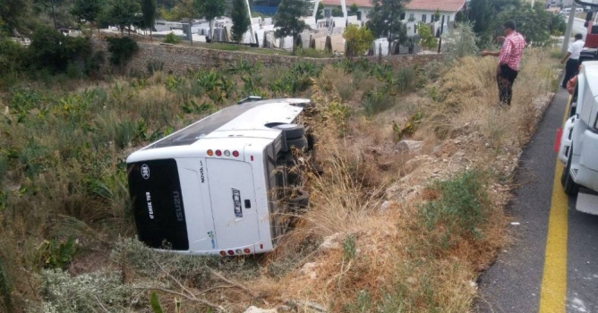 El freni çekilmeyen midibüs muz bahçesine uçtu 