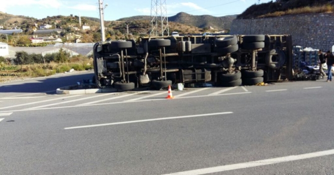 Sebze yüklü TIR devrildi